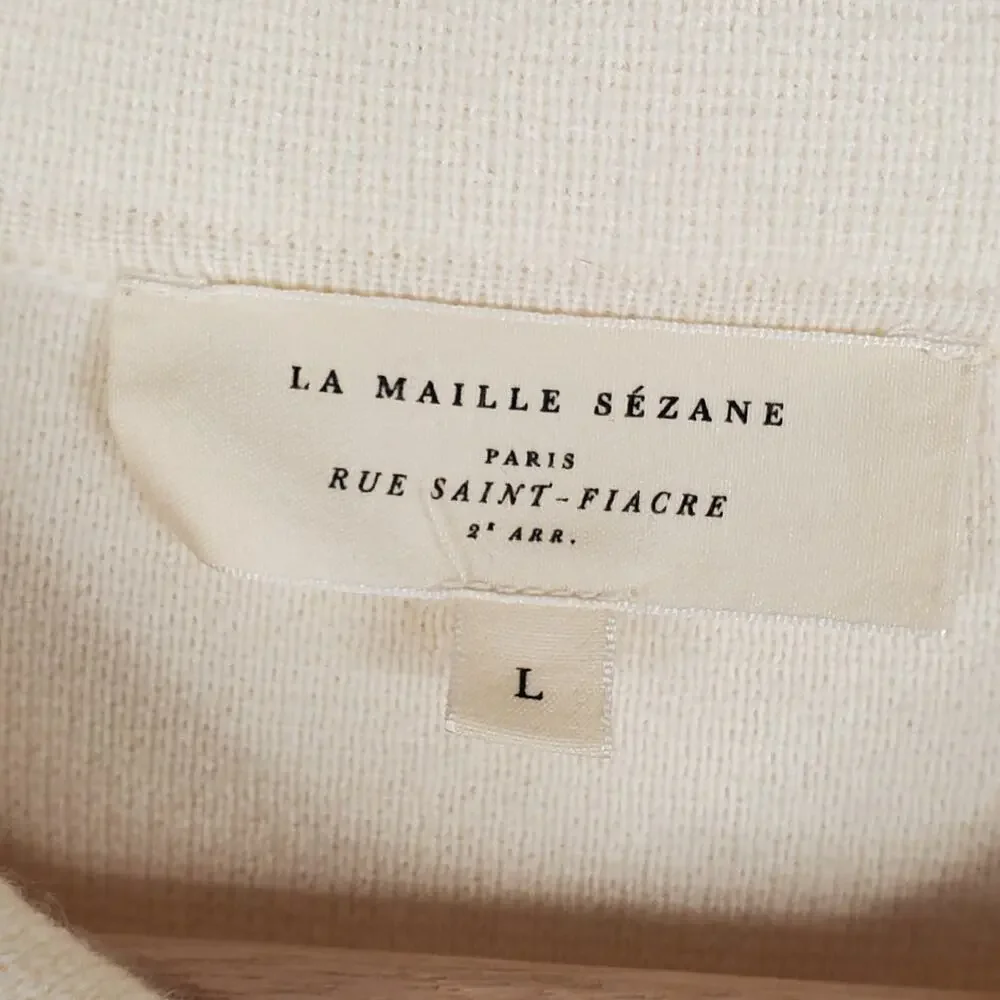 Sezane Betty Merino Wool Cropped Cardigan Ecru Cream Knit Pockets Size Large - Picture 8 of 11